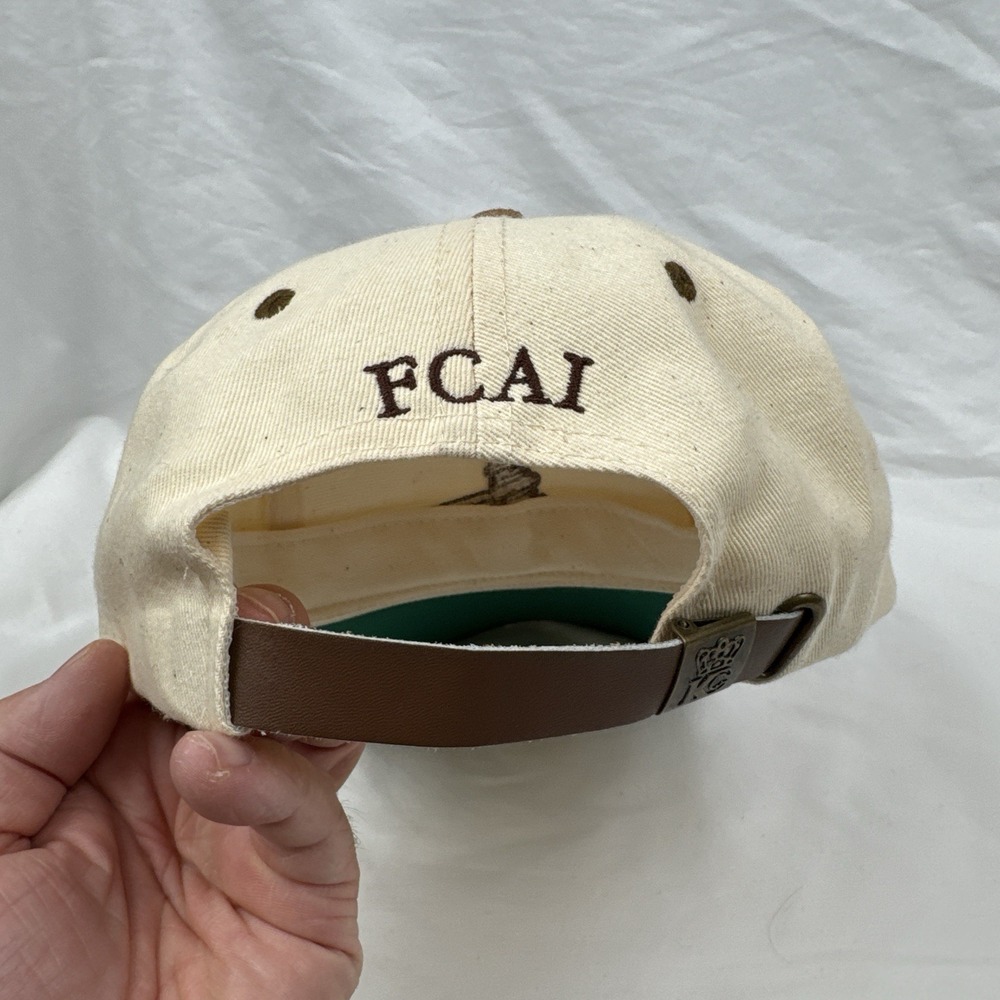 Y2K Christian Cross Gavel Strapback Hat FCAI Suede Brim KC Cap Beige Brown - Picture 5 of 11